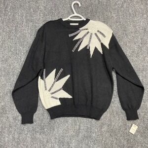 Alfred Dunner Women's XL Sweater Black White Embellished Knit Pullover Vintage‎